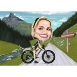 Cyklistická karikatura ve vtipném přehnaném stylu