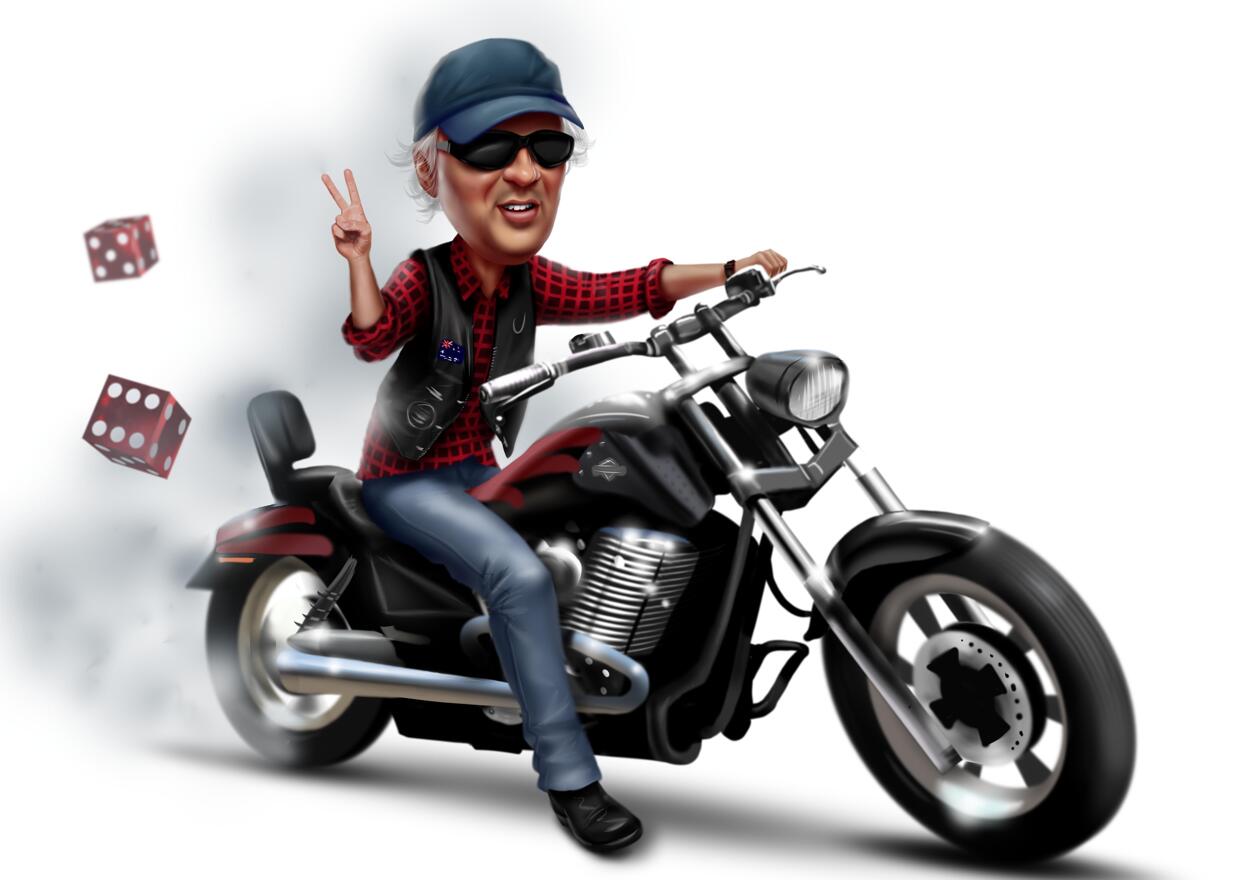 Motorbike Rider Caricature with Colored Background