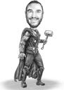 Caricatura di supereroe in bianco e nero