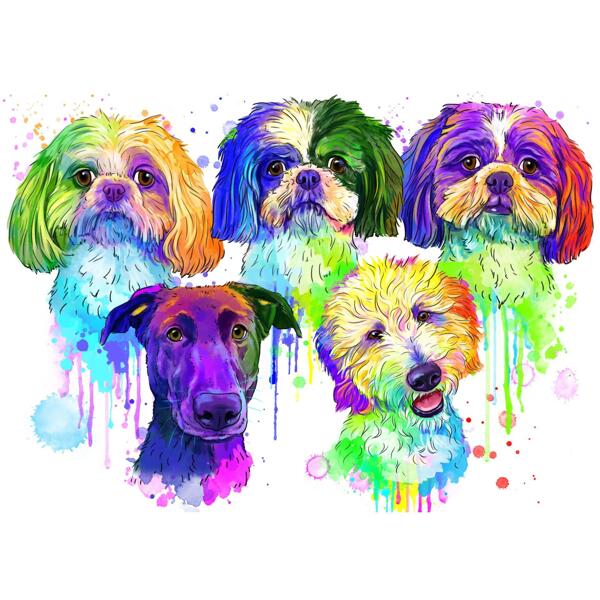 Retrato de cães em aquarela colorida de fotos
