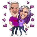 Retrato de casal de corpo inteiro em estilo cartoon para o Dia dos Namorados