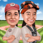 Caricature de baseball pour deux personnes