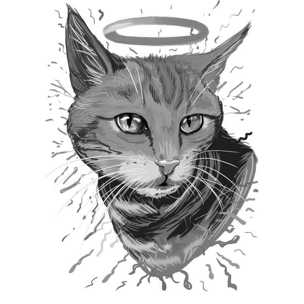 Portret de pierdere a pisicii - Desen de pisică în acuarelă cu Halo