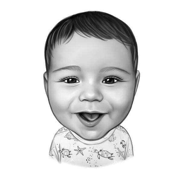 Dětský kreslený portrét v černobílém digitálním stylu z fotografií