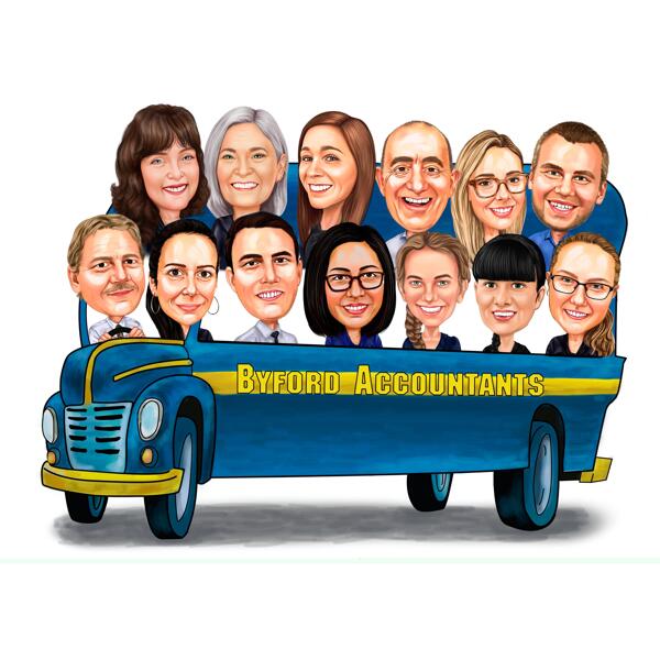 Caricatura de Grupo em Ônibus