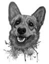 Gråskala akvarell stil Corgi porträtt av ditt husdjur från foto
