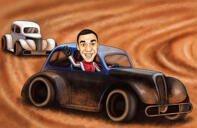 Man in Car Caricature Gift from Photos: New Job Gift