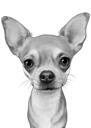 Head and Shoulders Chihuahua Cartoon Portrait in Black and White Style