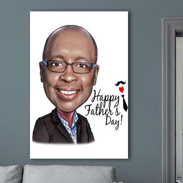 Super Dad Caricature Gift for Him on Father's Day - Print on Canvas