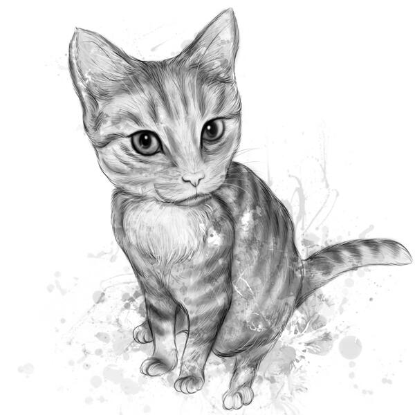 Grafit kattporträtt i helkropp, akvarellstil