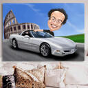 Person in Car Caricature in Colored Style Canvas Print Gift