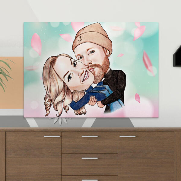 Impresión de lienzo: caricatura de pareja en estilo de color sobre lienzo para regalo del día del padre