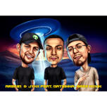 Caricature d'un groupe de scientifiques extraterrestres en couleur