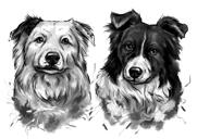 Câini, grafit, acuarelă, portret, desen animat, din fotografii, pentru cadou personalizat pentru salvarea animalelor de companie