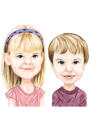 Portrait de dessin animé de bébé garçon et fille dans le style de couleur à partir de photos