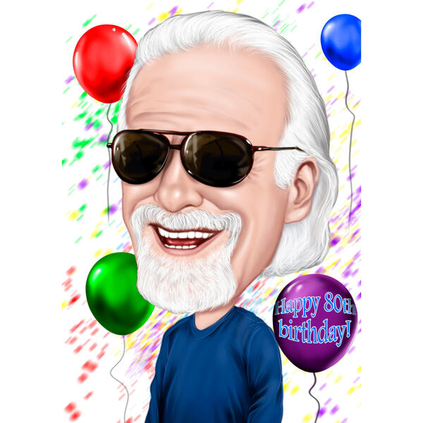 Caricatura para abuelo en estilo de color para 80 y más regalo de aniversario de cumpleaños