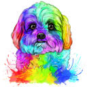 Watercolor Colorful Bichon Frise Dog Breed Portrait with Background