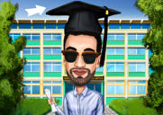 Retrato de caricatura de graduación con fondo borroso