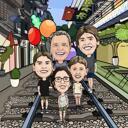 Office Birthday Caricature Card with Colleagues