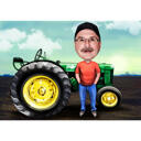 Osobní zemědělský kultivátor, karikatura v barevném stylu jako dárek pro farmáře