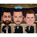 Caricature de restaurant : groupe d'hommes d'affaires avec whisky