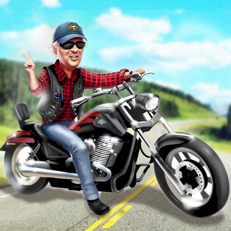 Caricatura homem corredor profissional moto