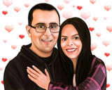 Portrait personnalisé de couple avec des coeurs