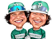 Caricatura divertida de pareja en estilo muy exagerado