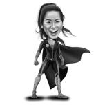 Caricatura di supereroe in bianco e nero