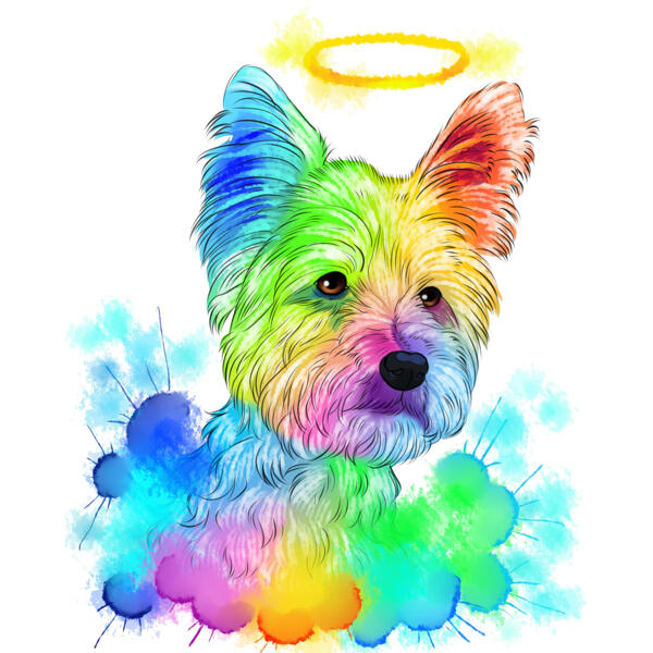 Memorial Yorkshire Terrier Dog Portrait from Photo with Halo in Watercolor Style