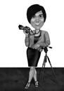 Full Body fotograaf karikatuur van foto's in zwart-wit tekenstijl