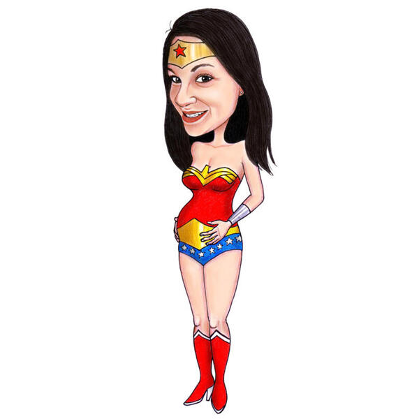 Caricatura de mujer de superhéroe personalizada de fotos para anuncio de embarazo