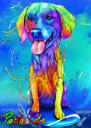 Hundkarikatyrporträtt i hela kroppen i akvareller med en färgbakgrund