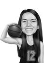 Sport Basketball Girl Caricature Holding Ball