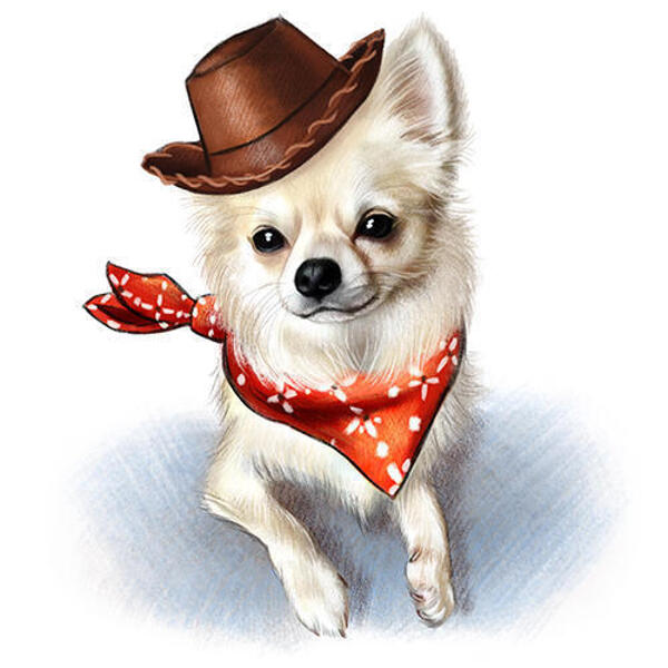 Fotoğraftan Renkli Stilde Elle Çizilmiş Özel Chihuahua Karikatür Portresi