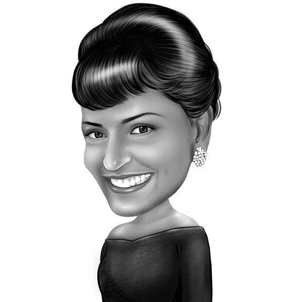 Pin Up weibliche Cartoon-Zeichnung im Schwarz-Weiß-Stil vom Foto