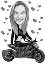 Mies moottoripyörällä - käsin piirretty luonnos karikatyyri valokuvista
