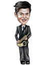 Saxophone Player Caricature in Color Style for Jazz Music Lovers Gift