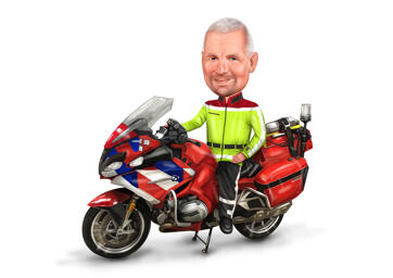 Motorcycle Rider Cartoon Caricature in Colored Style
