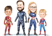 Caricatura familiar de superhéroes personalizada