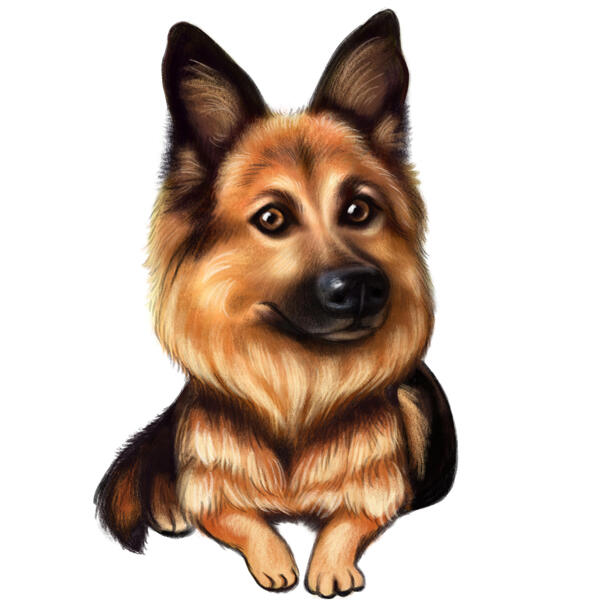 German Shepherd Puppy Caricature Cartoon in Colored Style from Photos