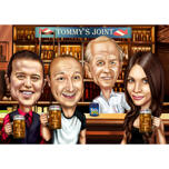 Group in Bar Colored Caricature from Photos for Perfect Personalized Gift
