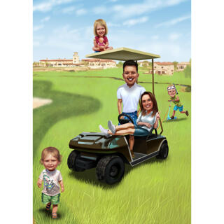 Golf Family Caricature Portrait