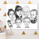 Dessin animé de Portrait de groupe familial numérique dessiné à la main à partir de photos - impression sur affiche