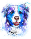 Akvarell hund porträtt från foto handritad i blå färg tema