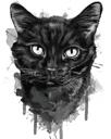 Retrato de caricatura de gato a partir de fotos en estilo acuarela en blanco y negro
