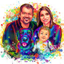 Akvarel rodina s Pet portrét z fotografií