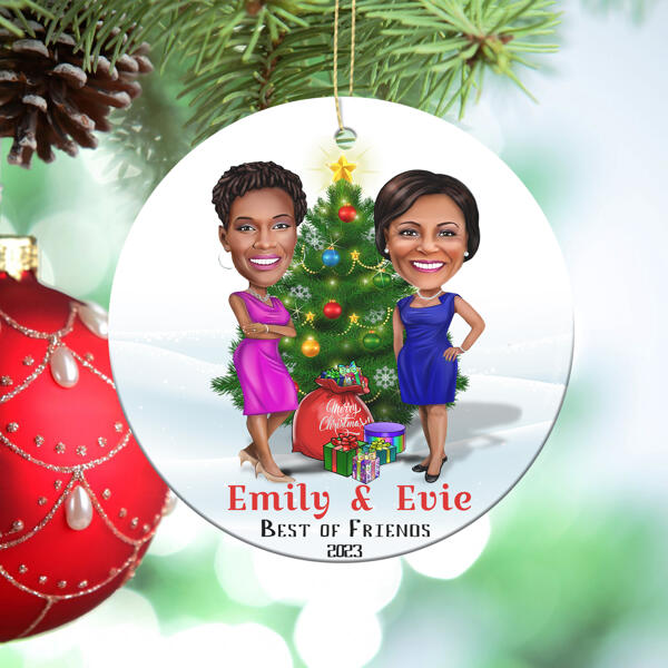 Best Friends Christmas Ornament with Custom Caricature