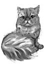 Graphit-Katzenporträt im Ganzkörper-Aquarellstil