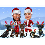 Couple with Pets in Christmas Costumes